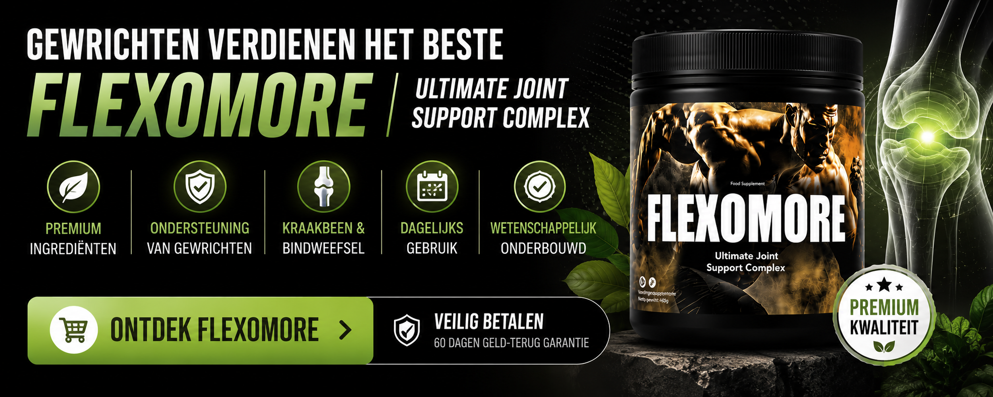 Flexomore gewrichtssupplement – Premium formule voor ondersteuning van gewrichten, kraakbeen en pezen