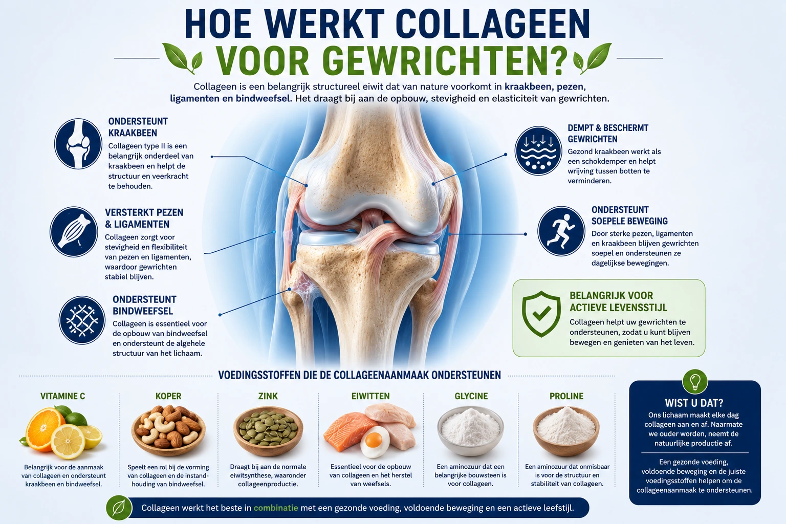 Hoe werkt collageen voor gewrichten en kraakbeen met ondersteuning van pezen, ligamenten en bindweefsel.