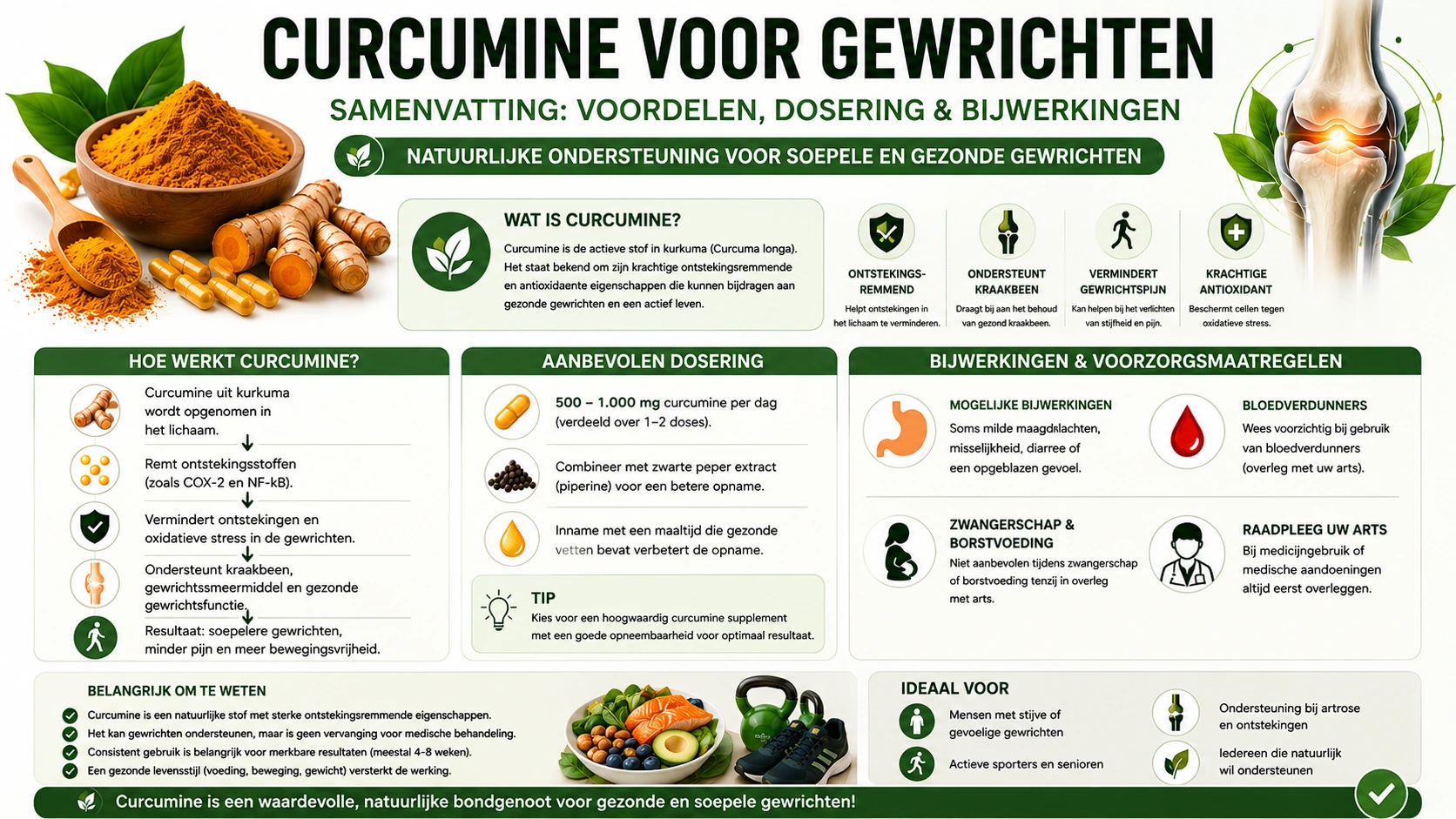 Samenvatting van curcumine voor gewrichten met voordelen, dosering en mogelijke bijwerkingen